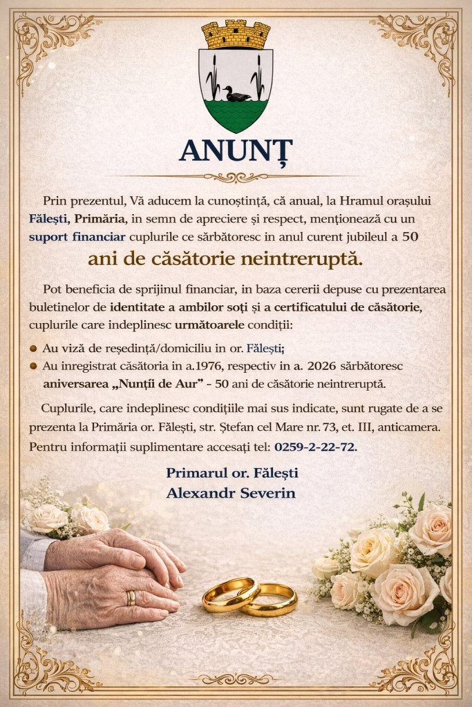Postare 2026 aviz nunta de aur