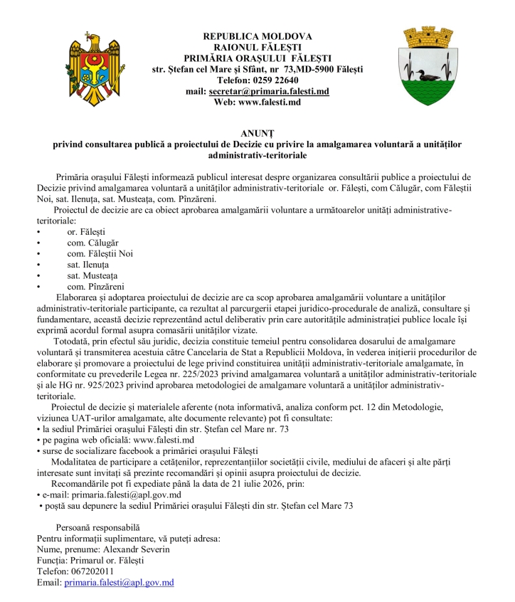 Anunț proiect de decizie amalgamare voluntară 2 001 web 07 07 2026